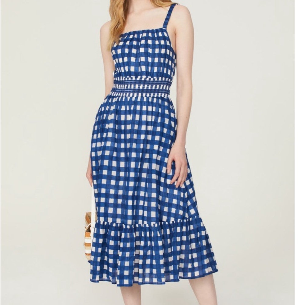 Cleobella Navy and White Gingham Midi Dress